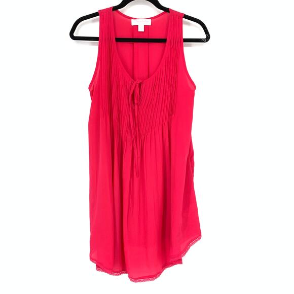 Oscar de la Renta Women's Size S Pink Sleepwear Tank Tie Front Flowy Lace Bottom - Picture 1 of 8